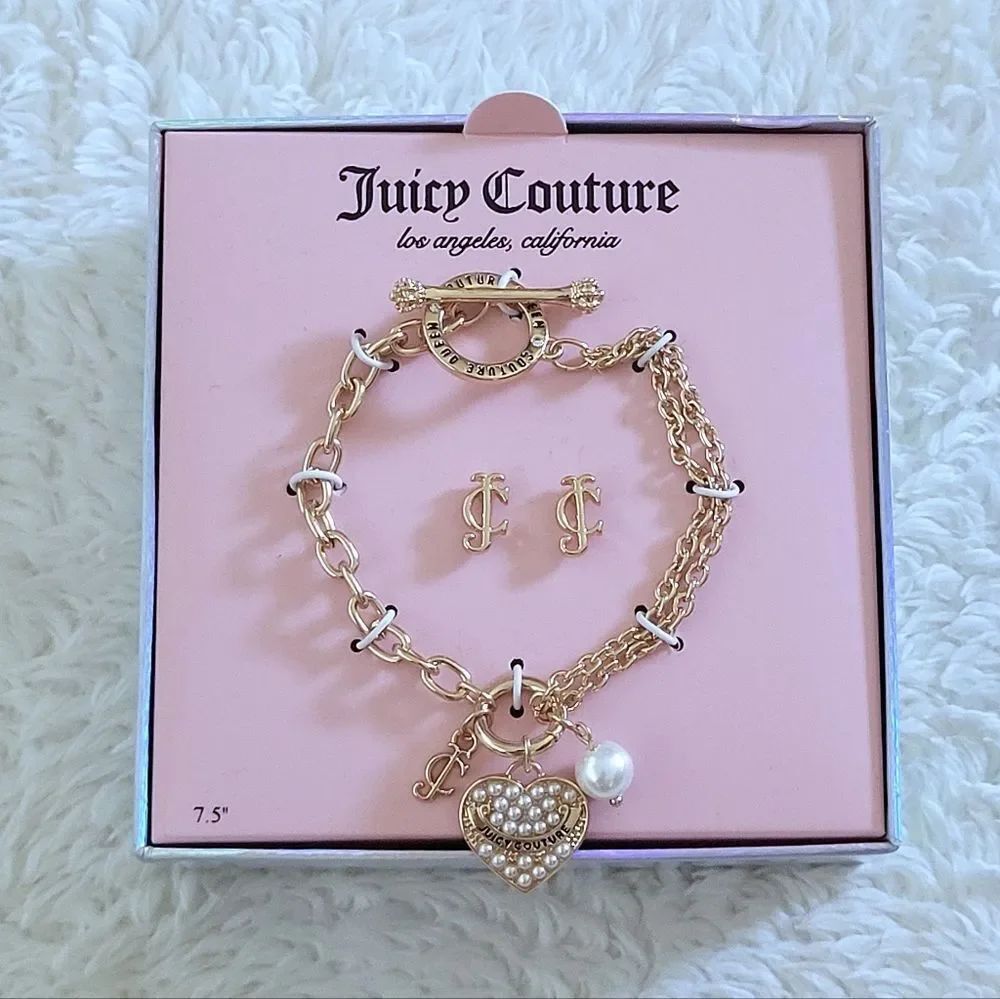 Juicy🍊 Couture Triple3️⃣ Charm Toggle Bracelet and Stud Earrings Set - NIB